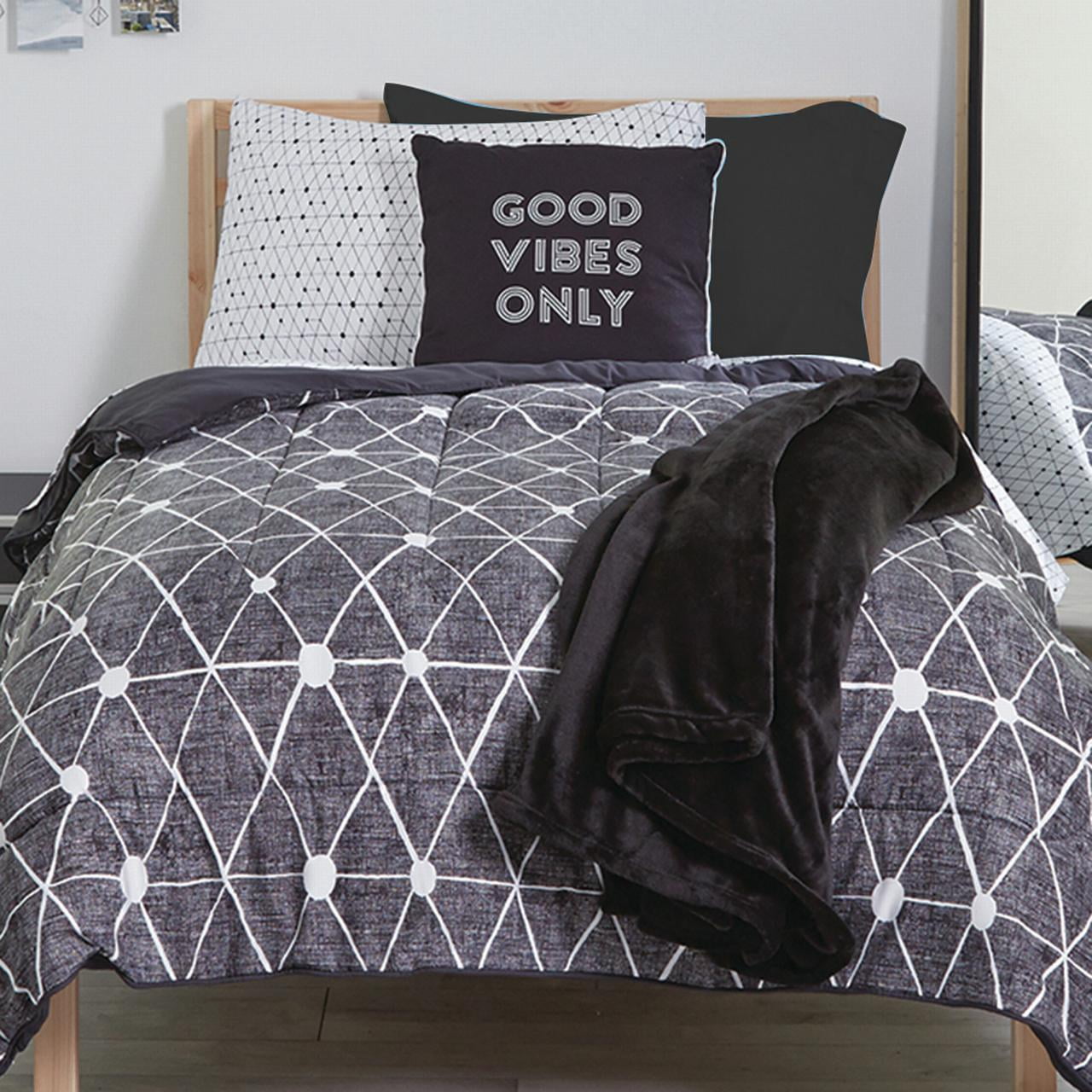 The Varsity Collection Destin Black 27 Piece Bedding Comforter Set Twin Xl Including Bonus Mattress Topper 2 Pillows Storage Set And 100 Cotton Towel Set By Ocm Walmart Com Walmart Com