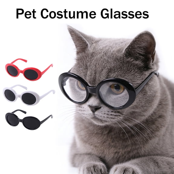 mdesiwst 3Pcs Retro Cat Glasses Lightweight Oval Frame Pet Sunglasses Stylish Pet Shades for Cats Small Dogs Photo Prop
