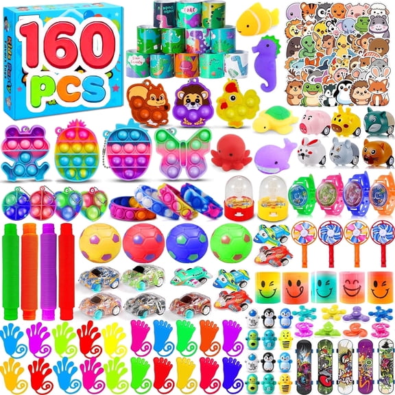 160 PCS Party Favor Goodie Bags Stuffers, Prize Box Toys for Kids Classroom Bulk, Small Fidget Toys Pinata Fillers, Treasure Chest for Students Rewards, Carnival Prizes, Birthday Gifts