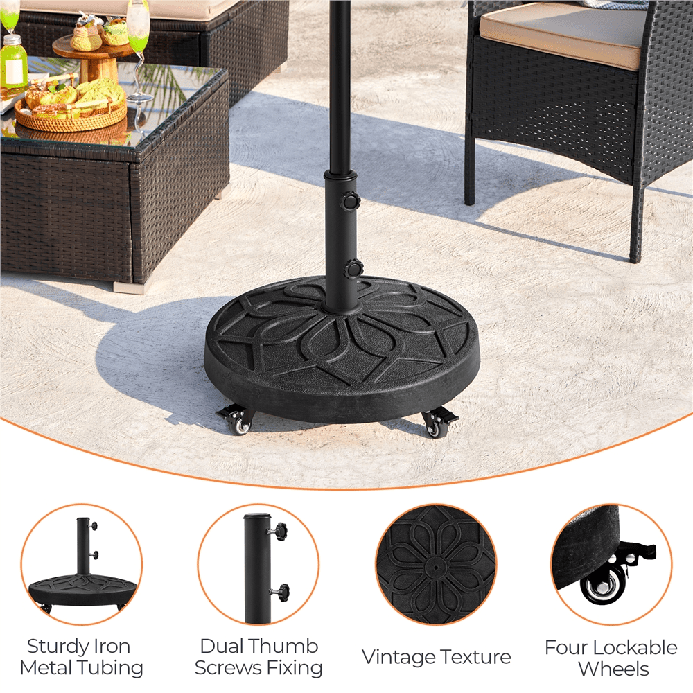 Renwick Outdoor 20" Patio Market Umbrella Base Stand with Wheels, Black