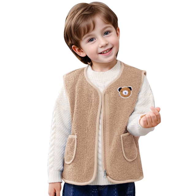 FAOWME Child Vests For Fall Wear Infants Plus Thick Vest For Coat For Baby Khaki 3-4 Years