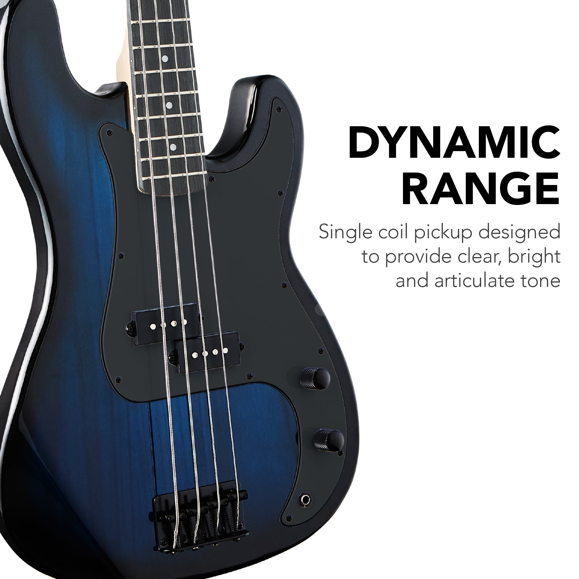 Best Choice Products Full Size Beginner 4-String Electric Guitar Bass Guitar w/ Padded Case - Hollywood Blue/Black