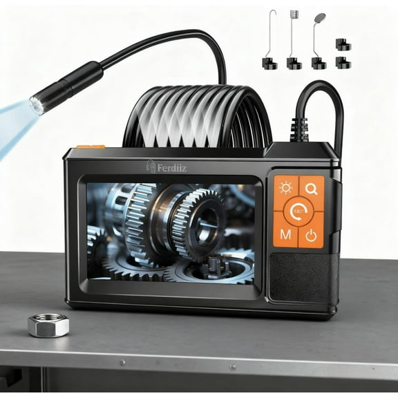 Endoscope Camera with 4.3" IPS Screen, 1920P HD Inspection Camera with 8 LED Lights, 16.4ft Semi-Rigid Cable & Back LED Light, IP67 Waterproof Borescope, Cool Gadgets for Men