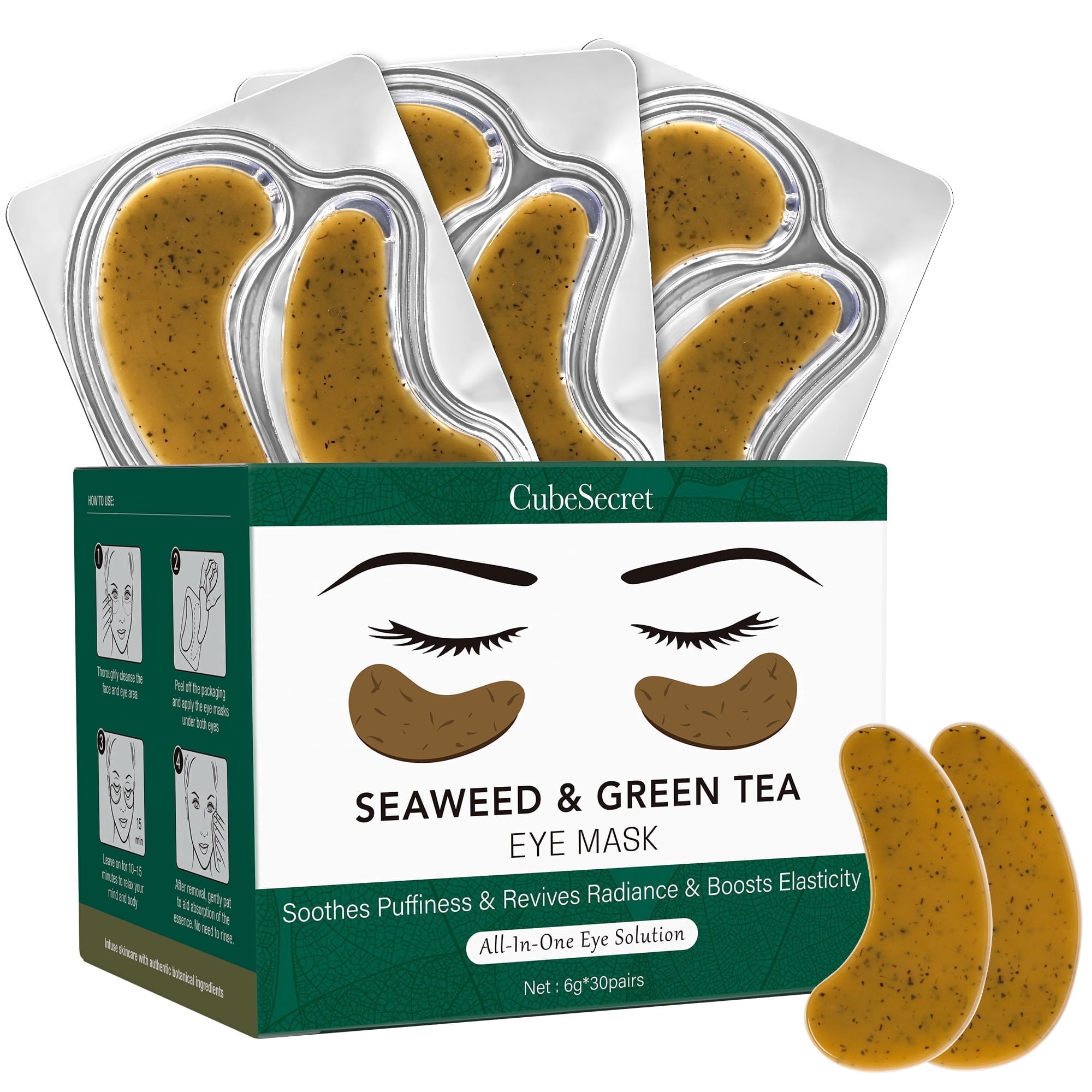 Under Eye Patches with Seaweed and Green Tea Eye Mask for Dark Circles and Puffiness, Eye Mask Skin Care Products 30 Pairs