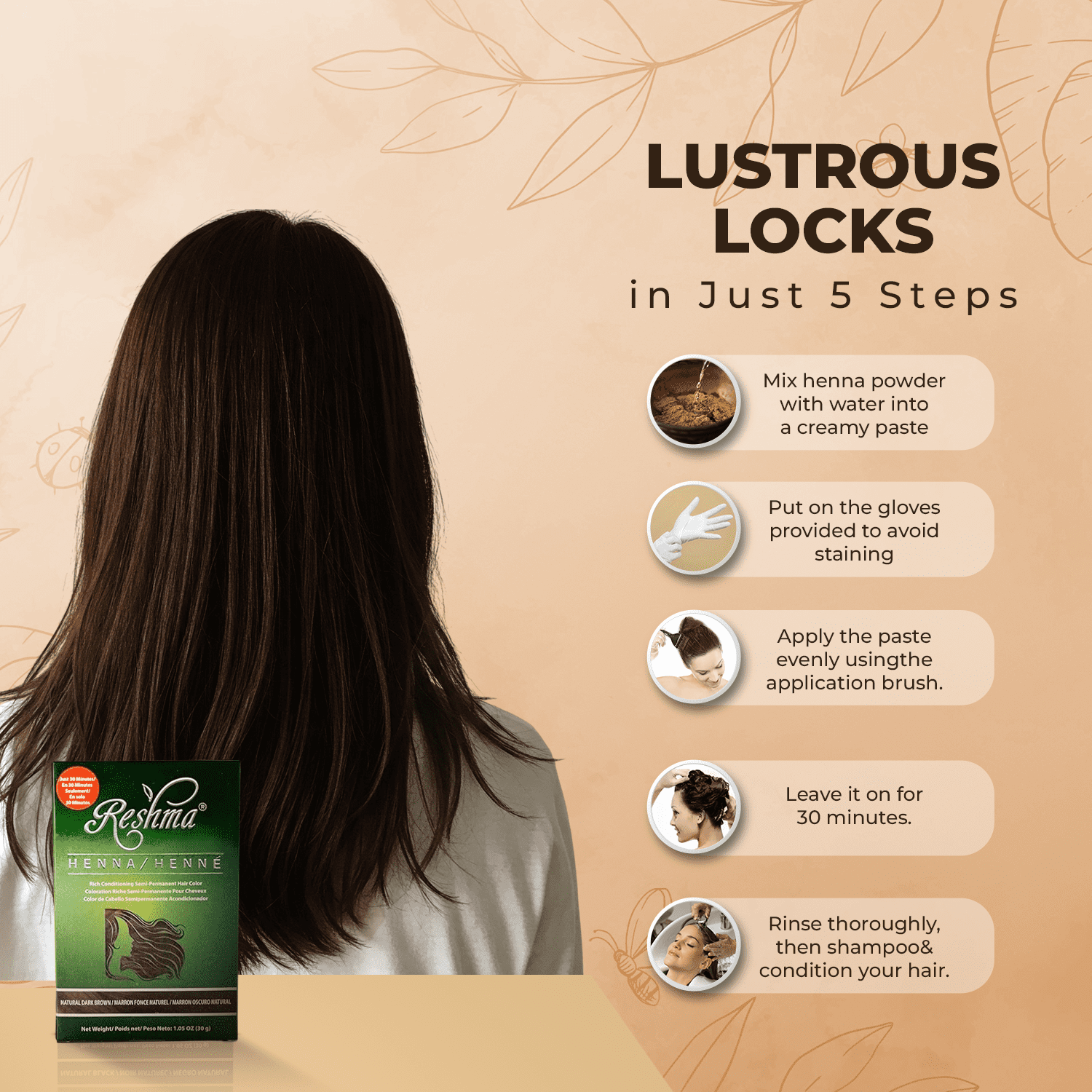 Reshma Henna Natural Dark Brown Hair Color Powder Dye, Semi