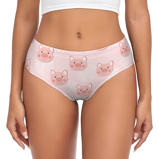 Fotbe Cute Pig Face Calzones Estampados para Mujer – Ropa Interior de Algodón, Cómoda, Suave y Elástica-Small