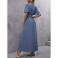 thumbnail image 2 of Dusty Blue V-Neck Butterfly Sleeve High Slit Maxi Dress For Women, 2 of 7