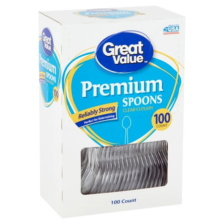 Great Value Premium Clear Cutlery Spoons, 100 count