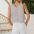 thumbnail image 4 of Women's Tank Tops Women's Linen Blend Round Neck Button Up Sleeveless Tank Camisole Tops for Women Light Gray L, 4 of 7
