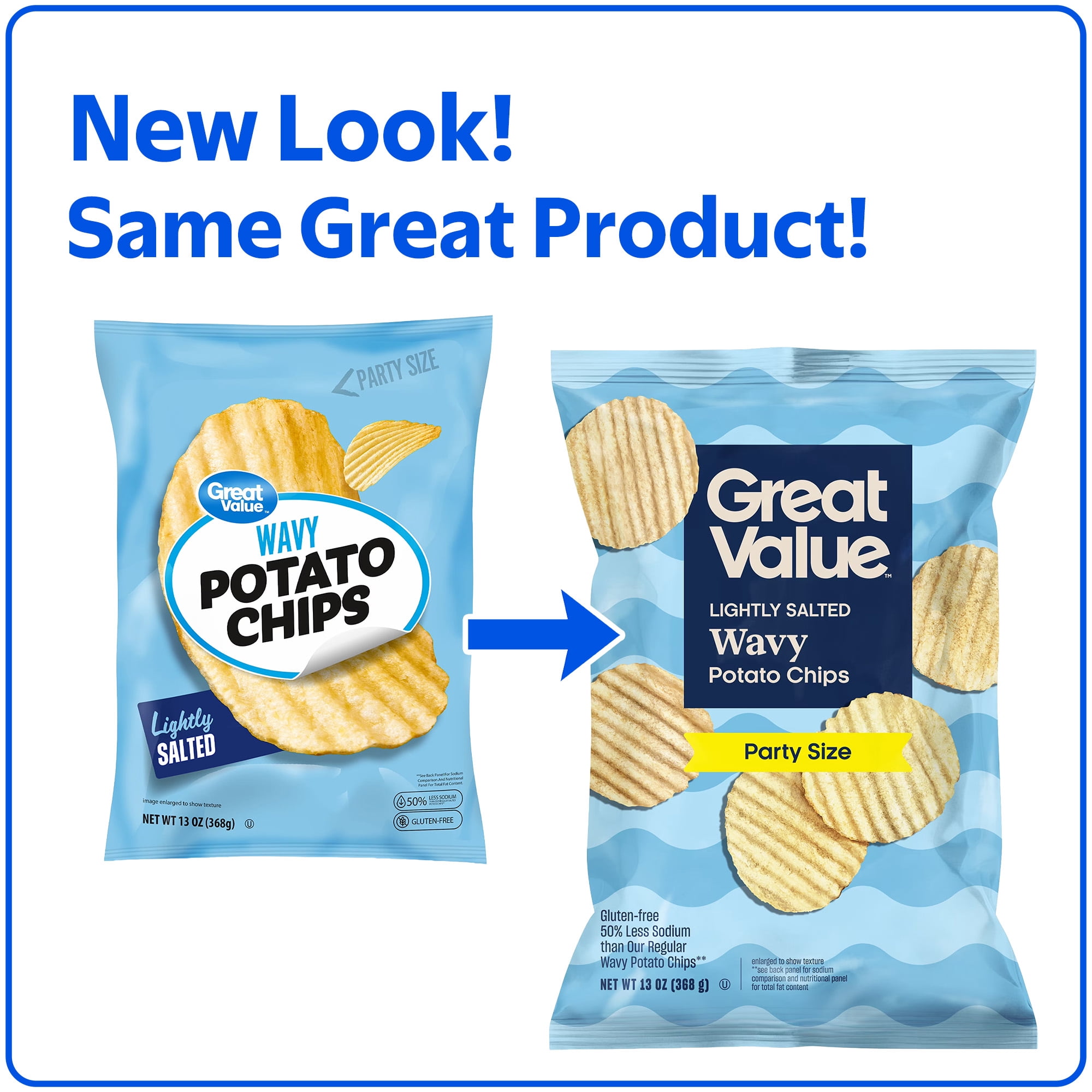 Great Value Lightly Salted Wavy Potato Chips Party Size, 13 oz