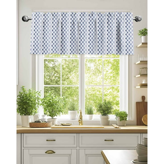 Curtain Valance for Windows,Blue Lattice Gradient Abstract Stripe Kitchen Valances Rod Pocket Short Curtains,Overlay Color Block Window Treatment Panel for Bedroom Bathroom 42"x18"