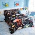 thumbnail image 2 of Manfei Retro Cartoon Fish Coral Jellyfish Ocean Bedding Comforter Set for Kids Boys and Girls, Nautical Life Print King Bedding Sets, Black Reversible 7pcs, 2 of 6