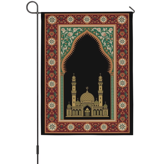 Boho Architecture Garden Flags For Outdoor, Folk Twin Arches Black Sky Floral Frame Small Double Side Yard Flags Weather Proof Garden Decor for Lawn Outside Holiday 12 x 18 Inches