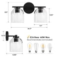 thumbnail image 6 of Modern Bathroom Light Fixtures, 2 Light Vanity Lights Over Mirror, Black Wall Lamp with Clear Glass Shade for Living Room Cabinet Bedroom Porch, 6 of 9