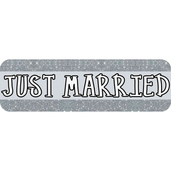 10in x 3in Silver Just Married Bumper Sticker Vinyl Decal Car Stickers