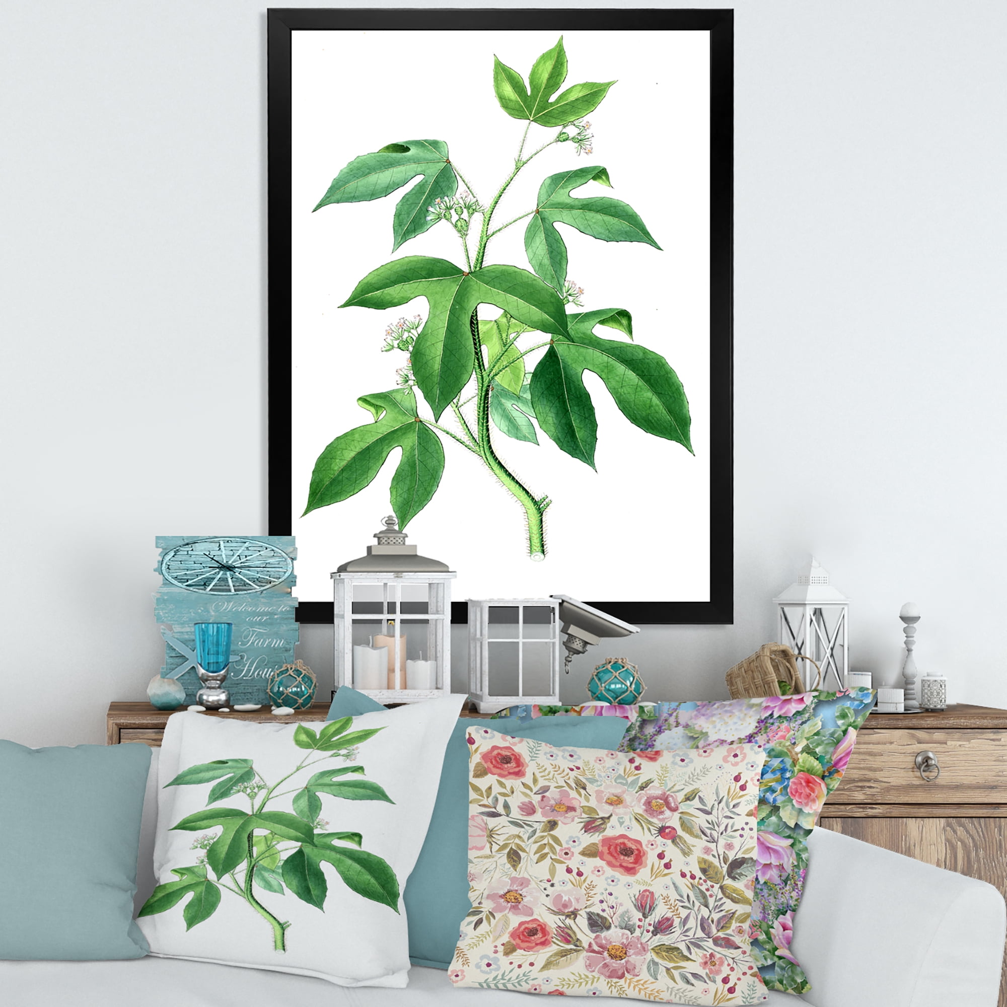 Designart 'Ancient Green Leaves Plants V' Traditional Framed Art Print