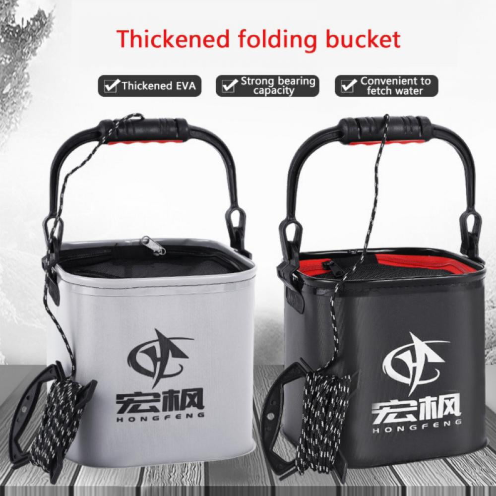 Portable Fishing Live Bait Bucket Collapsible Black EVA Bucket with Handle  for Small Live Fish Lure 