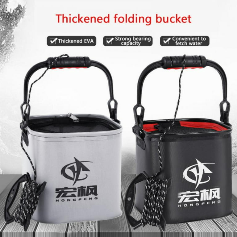 Portable Fishing Live Bait Bucket Collapsible Black EVA Bucket