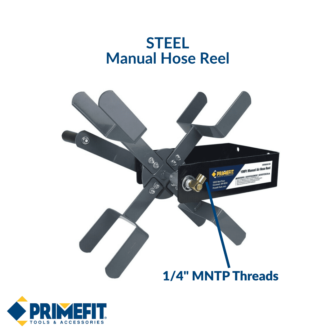 Primefit HRM38100 Manual Air Hose Reel with 100ft Capacity using 3/8" ID Air Hose