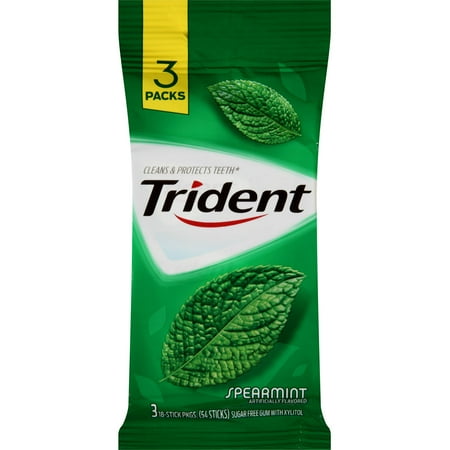 Trident Spearmint Sugar Free Gum with Xylitol, 18 pc, 3 count
