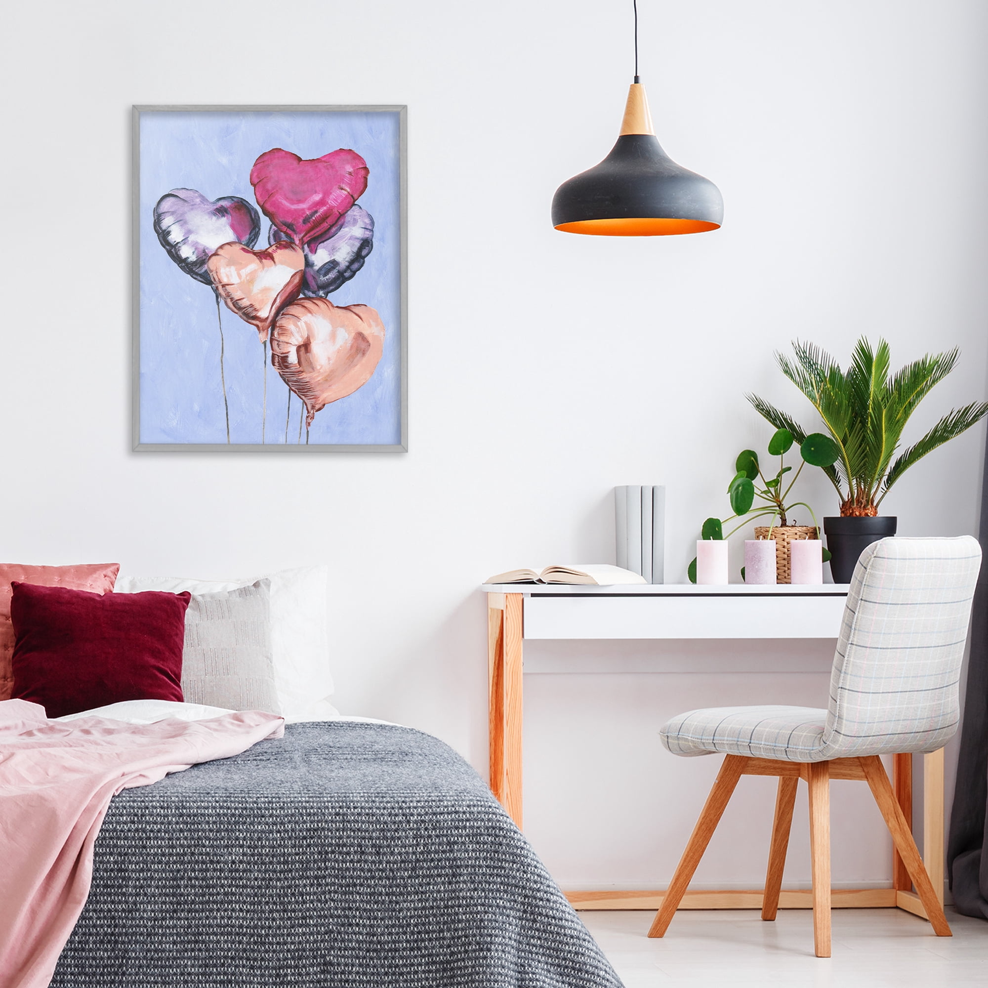 Stupell Industries Vibrant Heart Balloons Gray Framed Giclee Art, design by Michael Willett