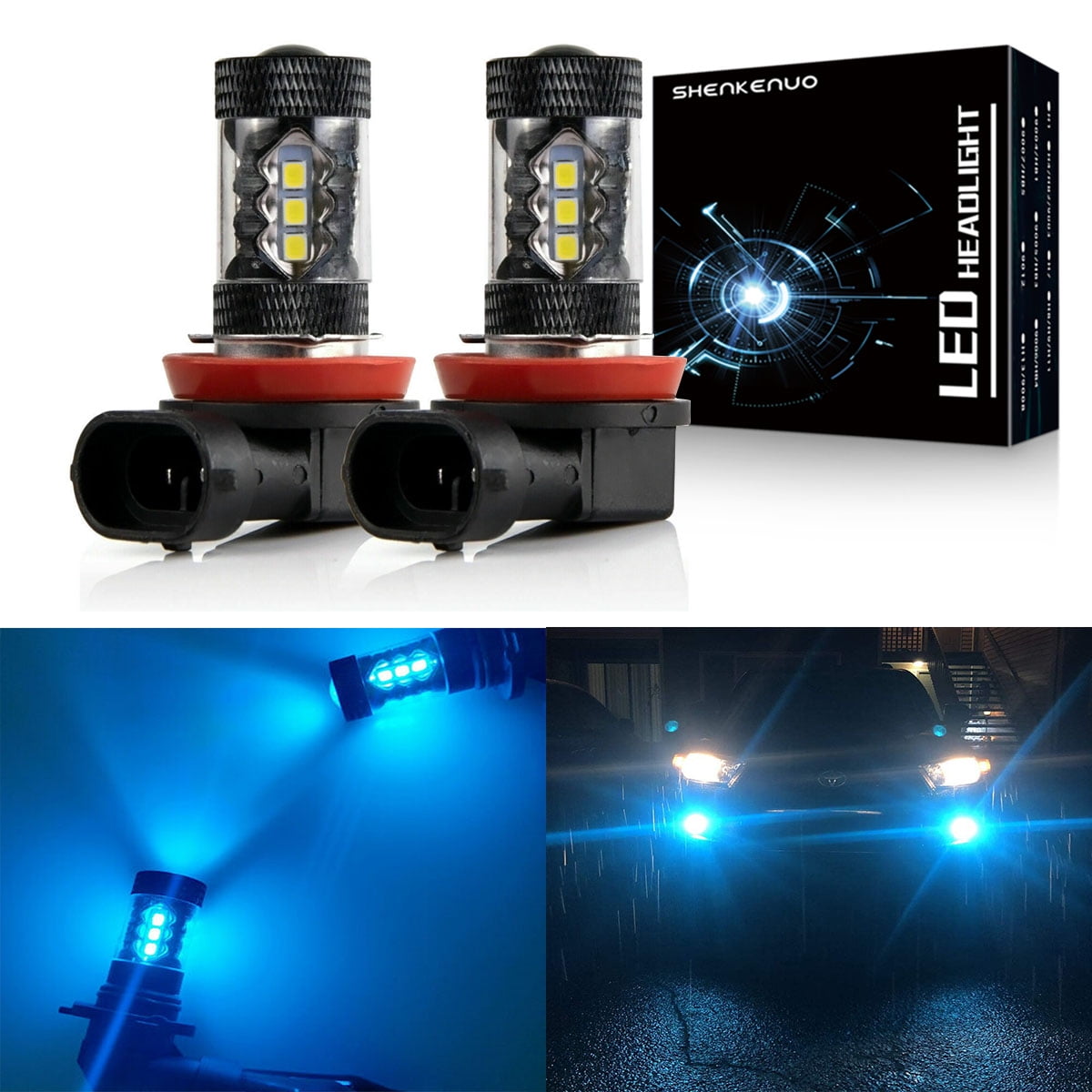 H11 H8 LED Fog Light Bulbs 8000K Ice Blue — AUXITO
