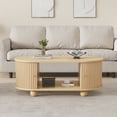 thumbnail image 4 of Noble House Oval Coffee Table with 2 Sliding Doors,Natural Wood, 4 of 9