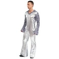thumbnail image 3 of Zaldita Mens 70s Hippie Disco Movie Star Jazz Bodysuit Shiny Metallic Romper Jumpsuit Silver XL, 3 of 7