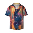 thumbnail image 2 of Lsque Neon Rabbit In Archway print Men's Cuban Collar Short Sleeve Shirt Summer Beachwear Casual Button Down Fashionable Vacation Leisure Shirt-X-Large, 2 of 7