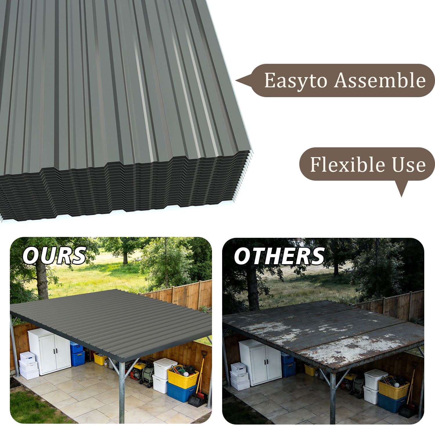 Roof Panel, 61x18 Inch 20 Pack Galvanized Steel Sheet for Garden Shed Gazebo Outdoor Building, Grey