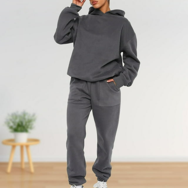 Ensemble de Survêtements Tendance Décontracté Simple pour Femmes (Khaki S)
