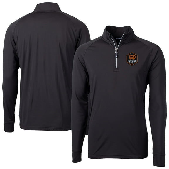 Men's-Cutter & Buck  Black Houston Dynamo FC Adapt Eco Knit Stretch Recycled Raglan Quarter-Zip Pullover Top