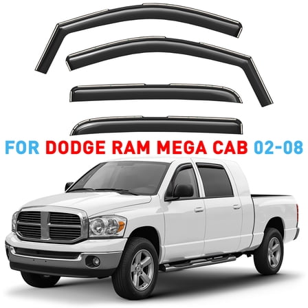 GrandWheel Co Window Deflectors Smoke Tinted In-channel Side Window Vent Visor Deflectors Rain Guards Compatible with Dodge RAM 2002-2008 MegaCab - 4 pcs. GW0955