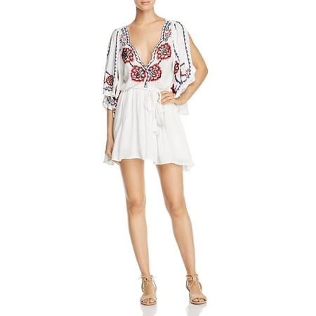 - Free People Womens Cora Caftan Embroidered Mini Dress Ivory XS