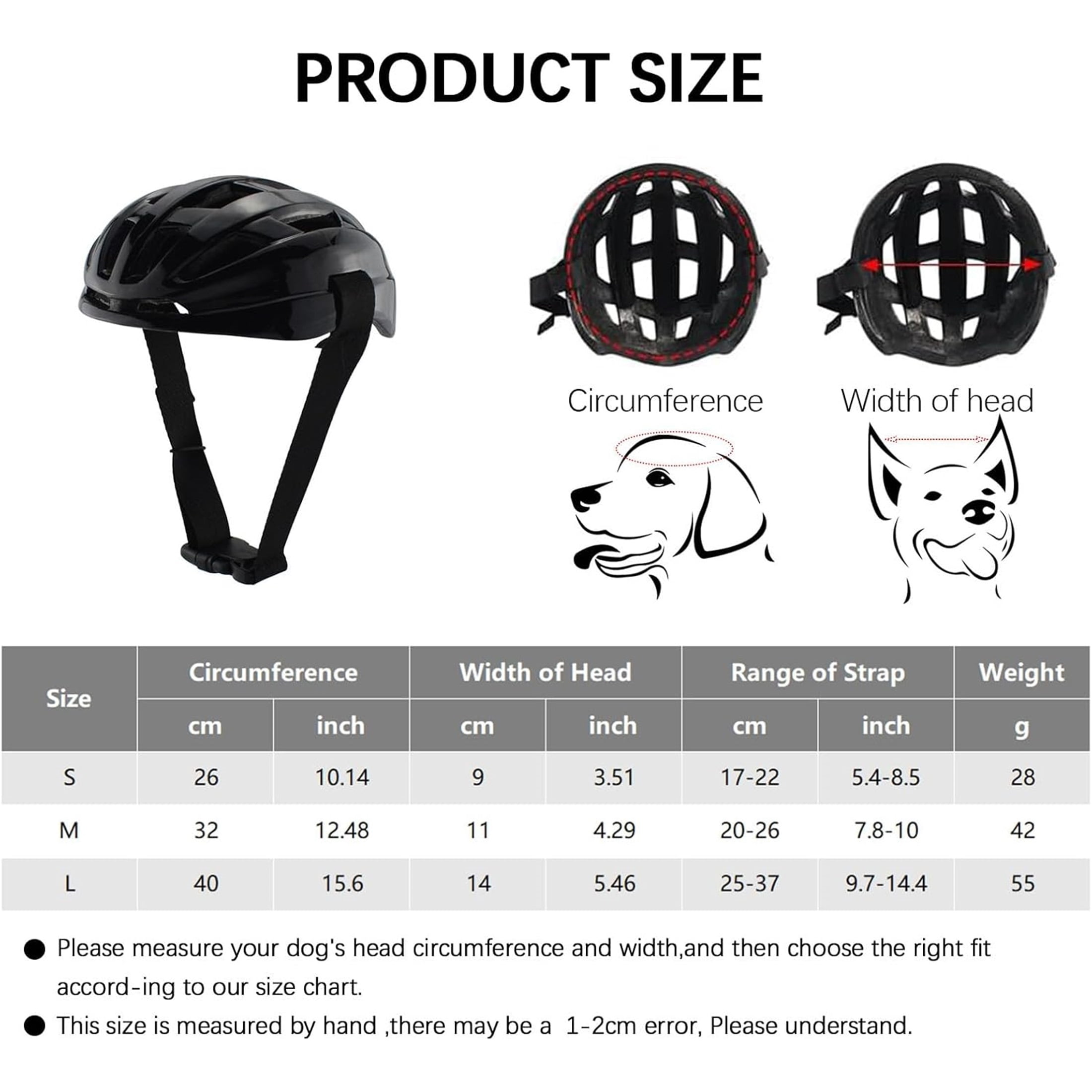 UOSIA Dog Helmet Pet Hat for Cats Dog Motorcycle/Bike Helmet Outdoor Riding,S,Black