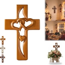 Hand-Carved Intertwined Hearts Wooden Cross – Vintage-Style Wooden Marriage Cross with Intertwined Hearts, Heart-Shaped for Wall Decor (Natural)