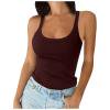 thumbnail image 4 of Women Spaghetti Strap Ribbed Tank Tops Scoop Neck Slim Fitted Cotton Camisole Basic Sleeveless Layering Racerback Tops Shirts, 4 of 8