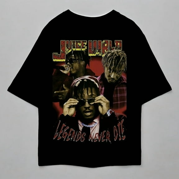 Juice WRLD Vintage Tribute T-Shirt, Legends Never Die Graphic Tee Featuring Iconic Artist Portraits, Unisex Tee
