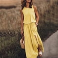thumbnail image 2 of Vestido largo sin mangas con cuello redondo y abertura para mujer - Vestido de playa fluido de color liso, 2 of 5