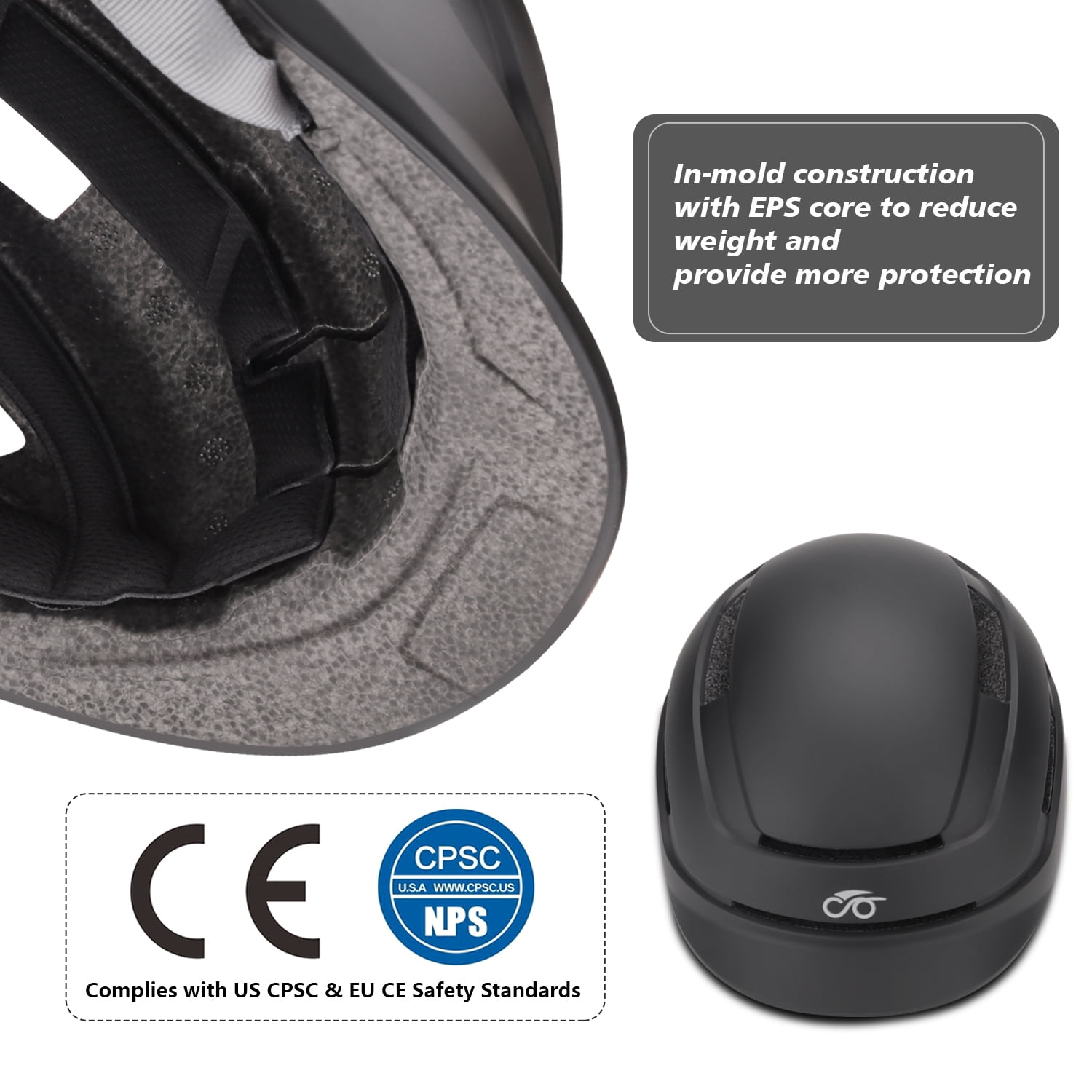 SLANIGIRO Adult Bike Helmet with Light - Commuter Bicycle Road Cycling Helmet with Replacement Pads for Men Women Black