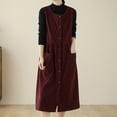 thumbnail image 2 of VEKDONE Women's Corduroy Button Down Dress Sleeveless Crewneck Babydoll Tank Dress Over Knee Long Midi Dress with Pockets Wine L, 2 of 8