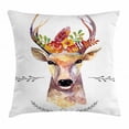 thumbnail image 1 of Indie Throw Pillow Cushion Cover, Deer Portrait in Watercolor Painting Style Boho Flower Bouquet Hipster Rustic Artwork, Decorative Square Accent Pillow Case, 18 X 18 Inches, Multicolor, by Ambesonne, 1 of 2