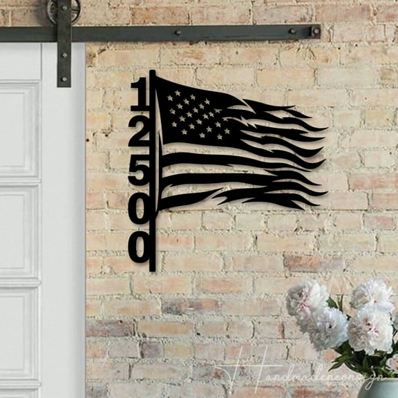 Handmadetneonsign American Flag Address House Number, Flag Address Metal, American House Address Sign 63470