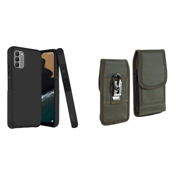 MK Armor Case for Nokia G400 5G and Vertical Nylon Belt Holster (Black/Green)