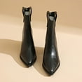thumbnail image 5 of Womens Leather Pointed Toe Mid Calf Boots Slip On Block Heel Riding Booties Fall Winter Fashion Western Cowboy Boots Black Size 6, 5 of 7