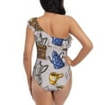 thumbnail image 5 of Gaeub Antique Vintage Teapot Coffee Grinder Women's One Shoulder Ruffle Tummy Control Swimwear for Swimming Surfing Beach Party - Small, 5 of 8