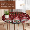 thumbnail image 4 of Red Plaid Gnomes Christmas Round Tablecloth, Fitted Table Cover with Elastic for 36"-44" Round Tables, Xmas Balls Tree Snowflake Table Cloth Outdoor Indoor Dinning Party Waterproof Tablecloths, 4 of 7