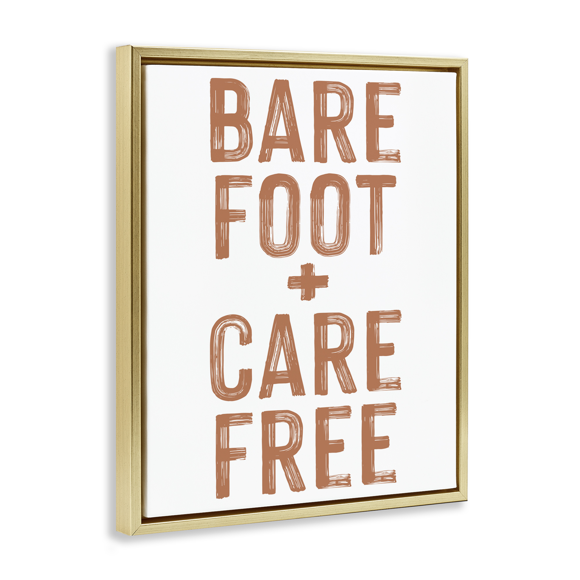 Barefoot Carefree Summer Sentiment Gold Framed Floater Canvas Wall Art, design by Lettered and Lined