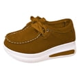 thumbnail image 2 of Women's Suede Platform Wedge Loafers Comfortable Moc Toe Non Slip Casual Lace Up Dress with Arch Support Brown Size 8, 2 of 5