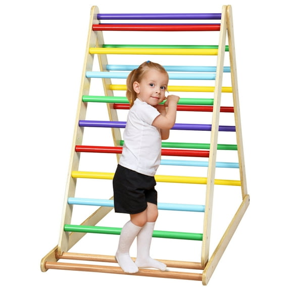 Infans Foldable Wooden Climbing Triangle Indoor Home Climber w/Ladder for Baby Toddler